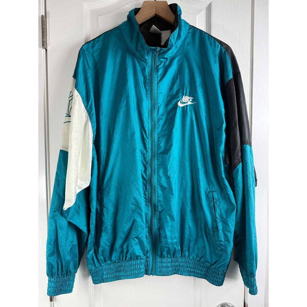 Vintage Nike Men's Retro Windbreaker Jacket Teal Blue White Black Size L